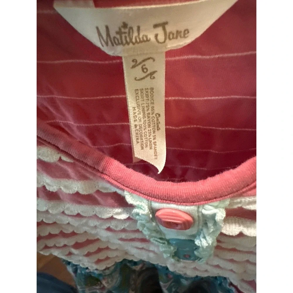 Matilda Jane Ruffled Floral Dress Girls Size‎ 6 Pink White Striped Skirt Bottom